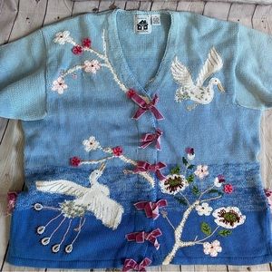 Storybook Knits “Kimono Style” Cardigan Sweater Embroidered SZ 2XL